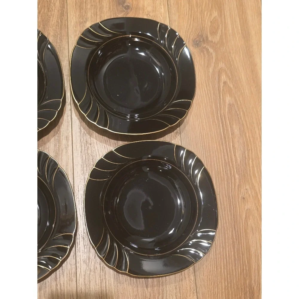 Vtg Ranmaru Wave Golden Black Soup Bowls Set of 4‎ Gallery Collections Japan